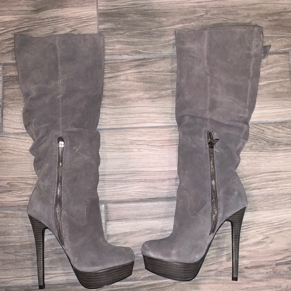 Colin Stuart gray suede slouch high boots